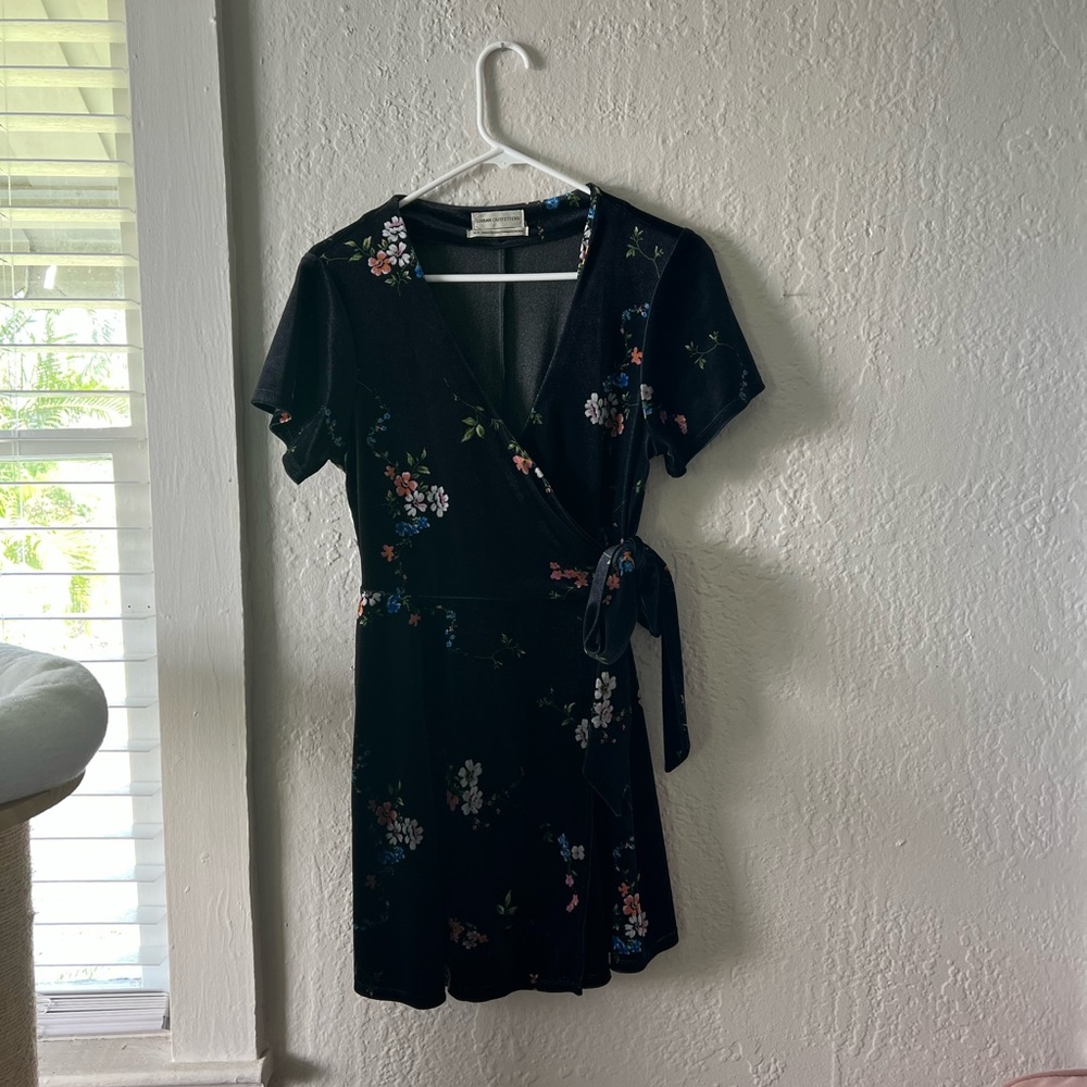 Urban Outfitters Black Velvet Floral Mini Dress